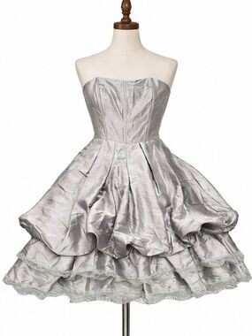 Silver Strapless Bubble Hem Party Dress L by Daisy.